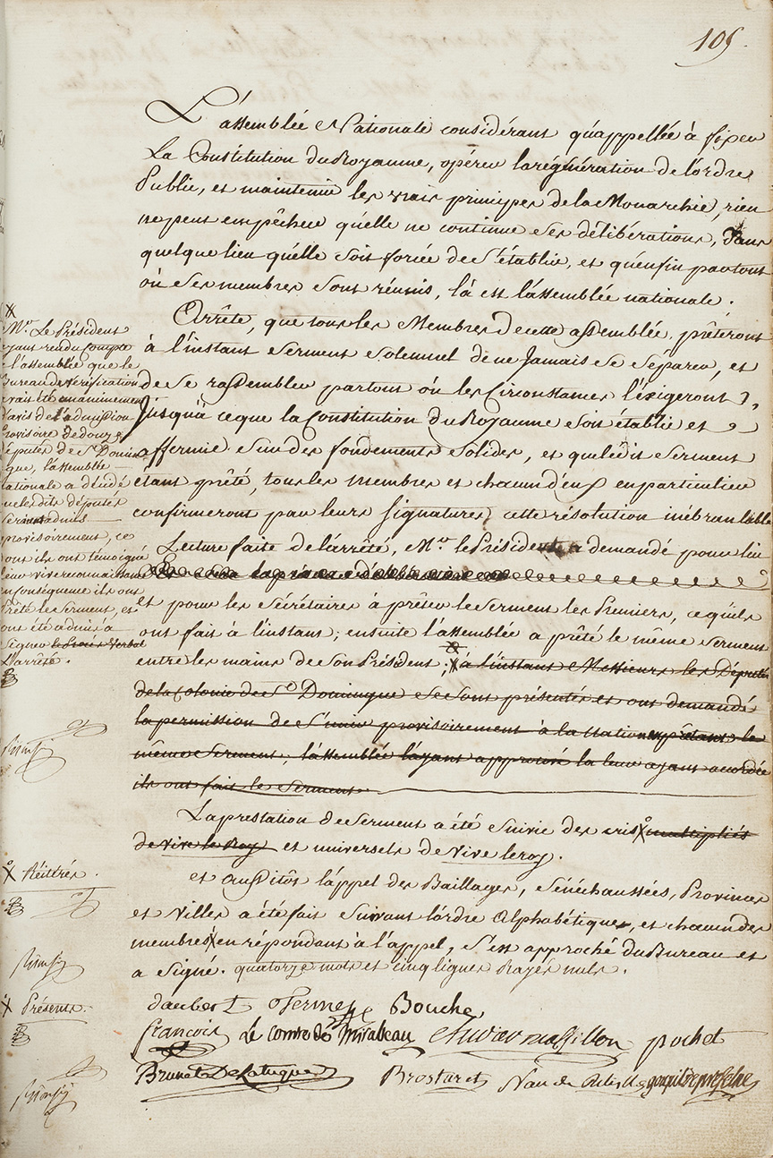 Serment n° 105, Jeu de paume, séance du 20 juin 1789, Versailles